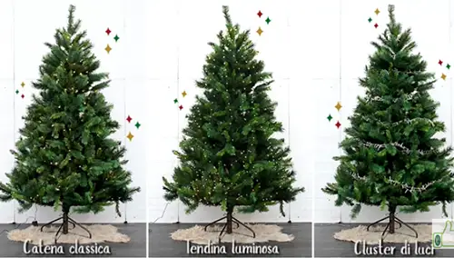 diversi effetti luce su albero di natale